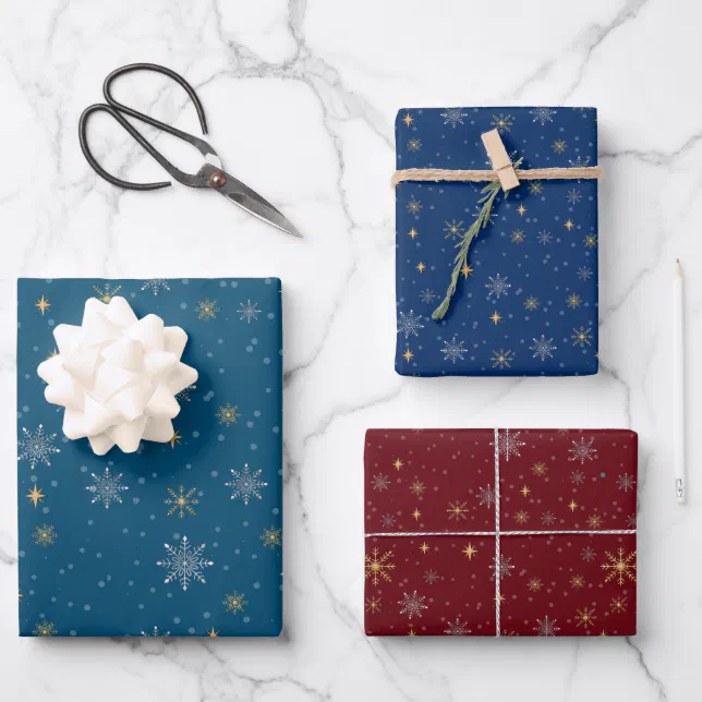 Elegant White Gold Christmas Snowflakes Wrapping Paper Sheets