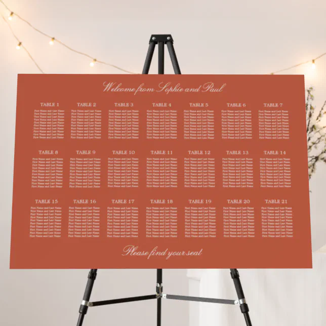 Terracotta 21 Table Wedding Seating Chart Foam Board