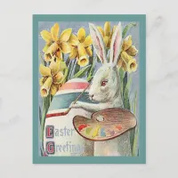 Vintage Easter Bunny Artist Painting an Egg, ZSSG Holiday Postcard