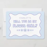 Cute Trendy Blue Personalized Flower Girl Proposal Card