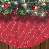 Red Gold Christmas Typography Pattern #36 ID1009 Brushed Polyester Tree Skirt