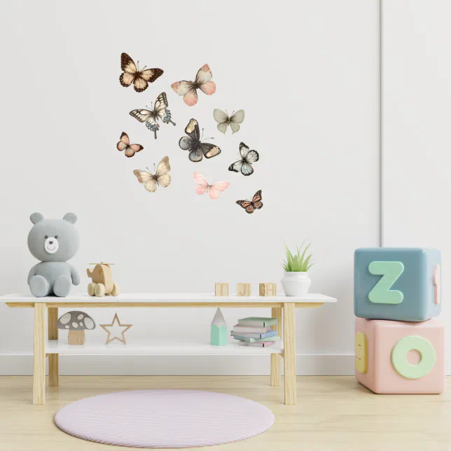 Neutral Aesthetic Muted Pale Toned Butterflies  Wall Decal