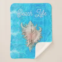 Conch Shell "Beach Life"  Sherpa Blanket