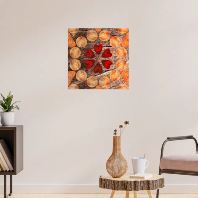 Hearts and circles in Kaleidoscope Wood Poster
