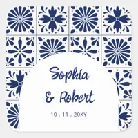 Mexican Blue Talavera Tiles Wedding Square Sticker