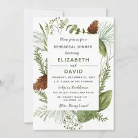 Rustic Pine Cone Winter Rehearsal Dinner Invitation