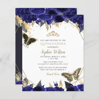 Budget Royal Blue Butterfly Quincea&#241;era invitation