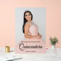 Blush Photo Overlay Elegant Script Quincea&#241;era Acrylic Sign