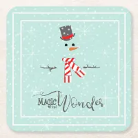 Magic and Wonder Christmas Snowman Mint ID440 Square Paper Coaster