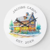 Personalized Log Cabin Christmas Large Clock