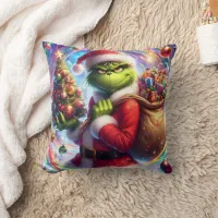 The Grinch enjoying the festive holiday spirit Throw Pillow