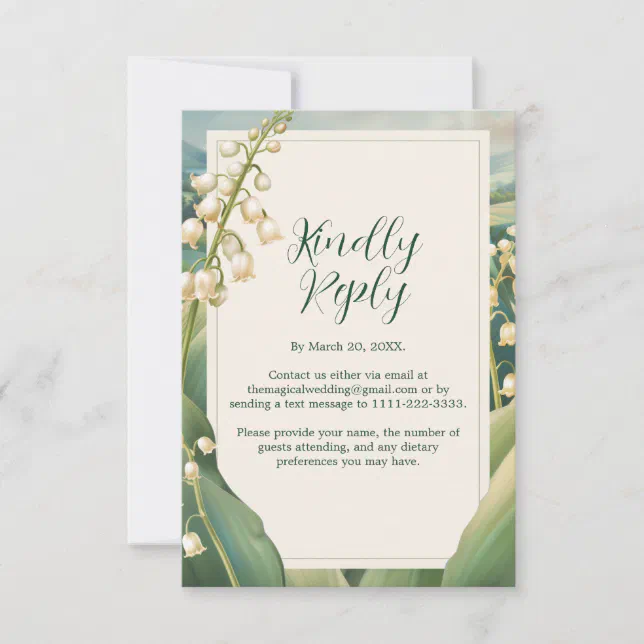 Elegant Lily of the valley Floral Wedding Vertical RSVP Card