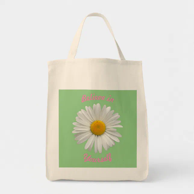 Believe in Yourself - Cheerful White Daisy Tote Bag