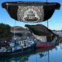 Colorful Tugboat Black and White Mandala Pattern Fanny Pack