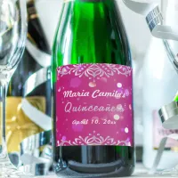 Magenta And Silver Elegant Shimmery Quinceañera Sparkling Wine Label