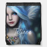 Personalized Ethereal Mystical Blue Fairy Drawstring Bag