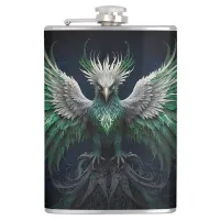 Majestic Green & White Phoenix Bird  Flask