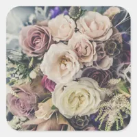 Vintage Pink Roses Bouquet Wedding Stickers