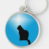 Black cat silhouette and star keychain