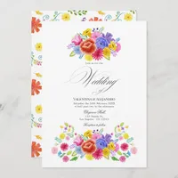 Vibrant Watercolor Floral Fiesta Wedding Design Invitation