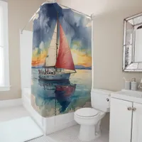 Vibrant Abstract Boat Art Artistic Design Shower Curtain