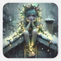 Annoyed Fairy Christmas Lights Square Sticker