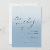 Simple Modern Dusty Blue Navy Photo Wedding Invitation