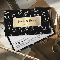 Shiny Gold Floral Black Business Card