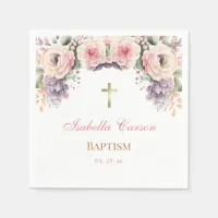 Modern Pink Watercolor Floral Baptism  Napkins