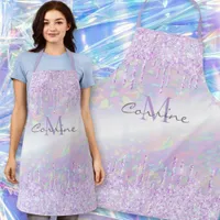 Monogram Violet Opal Iridescent Dripping Glitter Apron