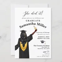 Modern Minimalist Photo She Did It Graduation Invitation