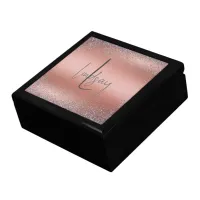 Rose Gold Brushed Metal Glitter Monogram | Gift Box