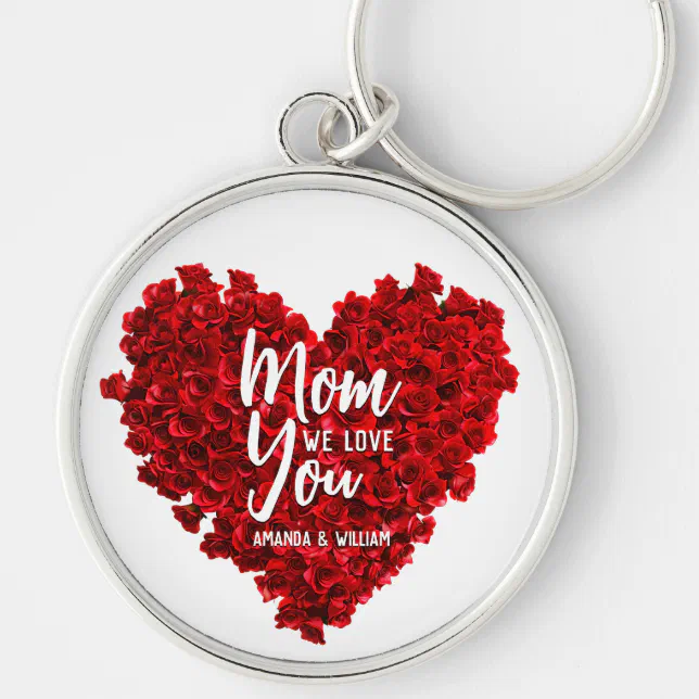 Red Roses Heart Love You Mom Mother's Day Keychain