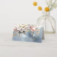 Floral Drama Wedding Blue ID1022 Place Card