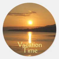 Golden Sunset | Yellow "Vacation Time" Typography Classic Round Sticker