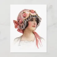 Vintage Lady in Silk Flowered Bonnet Postcard