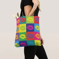 Sexy Lips Kiss Marks Pop Art Style Tote Bag