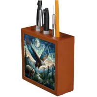 Mosaic Bear and Eagle in the Mountains  Desk Organizer