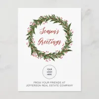 Green Mistletoe Wreath Company Logo Business  Holiday Postcard