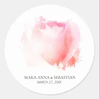 "Simple Minimal Rose Floral Wedding Couples Classic Round Sticker