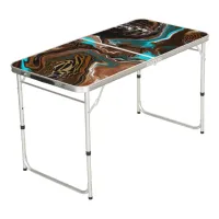 Brown and Blue Marble Swirl Fluid Art    Beer Pong Table