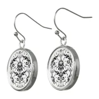 Damask Victorian Vintage Black & White Drop Earrings