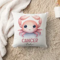 Cute Watercolor Illustration Cancer Zodiac Name Throw Pillow