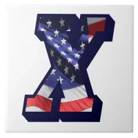 American Flag Letter "X" Large Photo Ceramic Tile