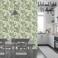 Vintage Daisies Floral Peel And Stick Baby Blue  Wallpaper