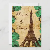 emerald green eiffel tower Paris wedding invite