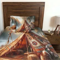 Tranquil native Indian teepee by a serene river Duvet Cover