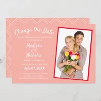 Change the Date Add Photo Wedding Postponed Pink Save The Date