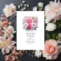 Silver and Soft Pink Floral Spring Wedding Invitation