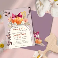 Pumpkin Autumn Floral Bow Baby Shower Invitation